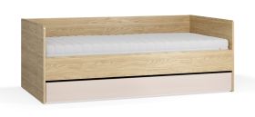 Lit d'appoint avec tiroir / Couleur : Chêne / Beige / Sommier à lattes élévateur inclus / Lit de jour / Coffre de lit / Surface de couchage : 90 x 200 cm / Protection des chants ABS