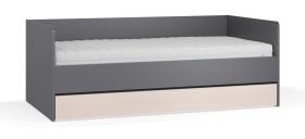 Lit d'appoint avec tiroir / Couleur : Graphite / Beige / Sommier à lattes élévateur inclus / Lit de jour / Surface de couchage : 90 x 200 cm / Protection des chants ABS