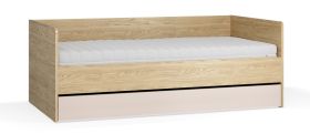 Lit de jour / Lit d'appoint avec couchage supplémentaire / Couleur : Chêne / Beige / Sommier à lattes avec élévateur / Surface de couchage : 90 x 200 cm / Coffre de lit