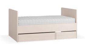 Lit simple / 2 tiroirs / Couleur : Beige / Surface de couchage : 90 x 160 - 200 cm / Sommier à lattes élévateur inclus / Agrandissable / Coffre de lit pour linge de lit