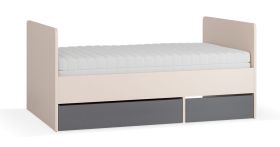 Lit simple / 2 tiroirs / Agrandissable / Couleur : Beige / Graphite / Surface de couchage : 90 x 160 - 200 cm / Sommier à lattes avec élévateur / Coffre de lit