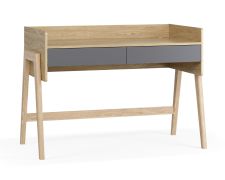 Bureau / Chants ABS / Couleur : Chêne / Graphite / Deux tiroirs spacieux / Dimensions : 121 x 60 x 86 cm / Fonction soft-close / Réglable en hauteur