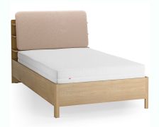 Lit simple / Couleur : Chêne / Écru / Appuie-tête rembourré / Quatre étagères ouvertes / Bac derrière le dossier / 120 x 200 cm / Sommier à lattes Lift up inclus