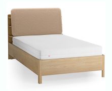 Lit simple / Couleur : Chêne / Taupe / Appuie-tête rembourré / Quatre étagères ouvertes / Bac derrière le dossier / 120 x 200 cm / Sommier à lattes Lift up inclus