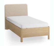 Lit simple / Couleur : Chêne / Beige / Chêne massif / Appui-tête rembourré doux / 90 x 200 cm / Lit d'appoint / Sommier à lattes Lift up inclus / Forme arrondie discrète