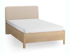Lit simple / Chêne massif / Couleur : Chêne / Beige / Appuie-tête rembourré doux / 90 x 200 cm / Forme arrondie discrète / Lit d'appoint / Sommier à lattes Lift up inclus