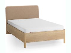 Lit simple / Chêne massif / Couleur : Chêne / Taupe / Appuie-tête rembourré doux / 90 x 200 cm / Forme arrondie discrète / Lit d'appoint / Sommier à lattes Lift up inclus