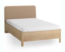 Lit simple / Chêne massif / Couleur : Chêne / Taupe / Appuie-tête rembourré doux / 90 x 200 cm / Forme arrondie discrète / Lit d'appoint / Sommier à lattes inclus