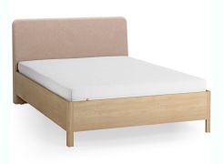 Lit double / Couleur : Chêne / Écru / Chêne massif / 140 x 200 cm / Forme arrondie discrète / Lit d'appoint / Sommier à lattes inclus / Appuie-tête rembourré moelleux