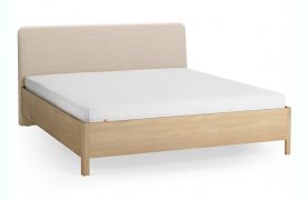 Lit double / Chêne massif / 180 x 200 cm / Couleur : Chêne / Beige / Appuie-tête rembourré doux / Sommier à lattes inclus / Forme arrondie discrète