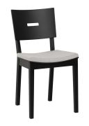 Chaise de salle à manger / Forme ergonomique / Couleur : Noir / Chêne massif / Rembourrage : Gris / Dimensions : 43 x 50 x 86 cm / Facile à combiner
