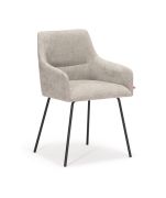 Chaise de salle à manger / Rembourrée / Couleur : Gris clair / Noir / Bonne finition / Dimensions : 53 x 55 x 82 cm / Pieds antidérapants / Tissu chenille / Construction robuste
