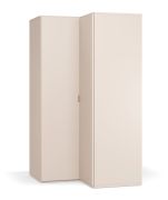 Armoire d'angle / Couleur : Beige / 2 portes battantes / 2 tringles à vêtements / Dimensions : 101,5 x 103,5 x 194 cm / Poignées : Or / Eclairage LED avec capteur de mouvement inclus