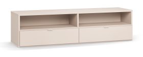 Armoire TV / Meuble TV / 2 tiroirs / Couleur : Beige / 2 compartiments / Fonction Soft-Close / Dimensions : 180 x 47 x 46,5 cm / Poignées : Blanc / Pour le salon
