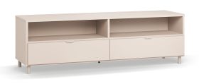 Meuble bas TV / Armoire TV / Couleur : Beige / 2 tiroirs / 2 compartiments / Dimensions : 180 x 47 x 55,5 cm / Design sobre / Soft-Close / Pour le salon