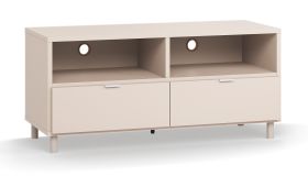Armoire TV / Meuble TV / Couleur : Beige / 2 tiroirs / Dimensions : 120 x 47 x 55,5 cm / 2 passages de câbles / Fonction Soft-Close / 2 compartiments