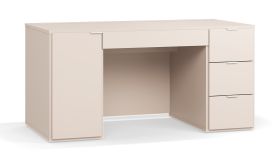 Bureau / Couleur : Beige / 4 tiroirs / Dimensions : 140 x 67 x 68,5 cm / 2 compartiments / Fonction Soft-Close / Barre fonctionnelle / Poignées : Blanc / Pour bureau