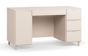 Bureau / Couleur : Beige / 4 tiroirs / Pieds : Beige / Dimensions : 140 x 67 x 77 cm / 2 compartiments / Soft-Close / Barre fonctionnelle / Poignées : Blanc / pour bureau