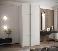 Penderie / Armoire à portes coulissantes / 2 portes coulissantes / 2 tringles à vêtements / 245,5 x 110 x 64 cm / 6 compartiments / Protection des bords ABS / Couleur : Blanc / Soft-Close