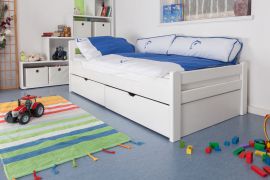 Lit enfant/jeune "Easy Premium Line" K1/2n incl. 2 tiroirs et 2 panneaux de recouvrement, 90 x 200 cm hêtre massif laqué blanc