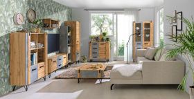 Ensemble salon complet Atule 8 pièces | Chêne & Gris | Design industriel élégant