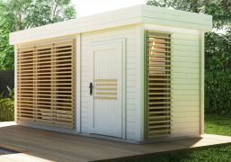 Sauna de jardin Karakum 40 mm, dimensions extérieures (l x p) : 400 x 200 cm - Couleur : Chêne / Blanc