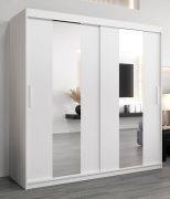Armoire à portes coulissantes / Penderie Polos 05 avec miroir, Couleur : Blanc mat - Dimensions : 200 x 200 x 62 cm (H x L x P)