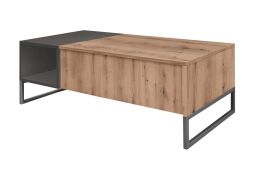 Table basse Granollers 06 | Chêne Artisan & Gris | 105 x 55 x 38 cm | Plateau relevable | Rangement intégré