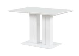 Table de salle à manger Daures 117 en blanc brillant, table de salle à manger carrée noble, 120 x 80 cm, robuste et stable, design élégant