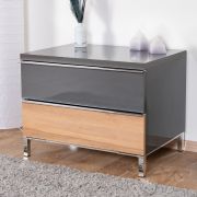 Table de chevet Vaitele 17 | Anthracite brillant & Noyer | 43 x 56 x 41 cm | Soft Close & Design moderne