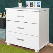 Commode compacte blanche en pin massif Columba 13 | 3 grands tiroirs | 78 x 80 x 50 cm | Montage facile