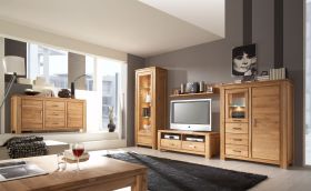 Salon moderne complet - Set D Balsa, 6 pièces, ciré / huilé, chêne naturel partiellement massif, avec beaucoup d'espace de rangement, surface brossée, compatible avec robot d'aspiration et de nettoyage