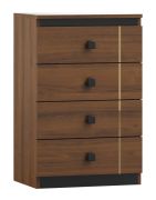 Commode Mojokerto 03, Couleur : Noyer / Noir - Dimensions : 85 x 55 x 39 cm (H x L x P)