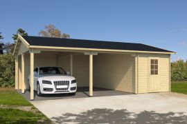 Carport Graunock avec plancher - Madriers 70 mm, Superficie : 46,9 m², Toit à deux versants