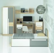 Chambre de jeunes complète - Set A Greeley, 8 pièces, couleur : hêtre / blanc / gris platine