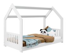 Lit cabane enfant en pin massif blanc laqué D2E | 80 x 160 cm | Sommier inclus