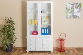 Vitrine en bois de pin massif blanc Junco 37 - Dimensions 195 x 102 x 42 cm