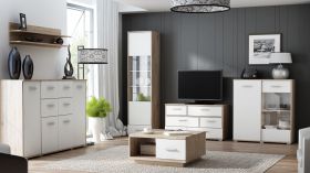 Ensemble salon complet 6 pièces Kavieng | Chêne / Blanc | Design moderne, rangement optimisé, dimensions variées