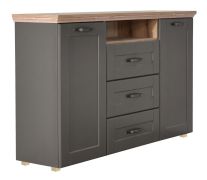 Commode Cuenca 03 | Chêne & Gris moderne | 99 x 155 x 39 cm | 5 espaces de rangement