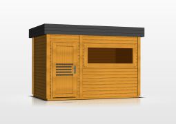 Sauna de jardin Lut 40 mm avec grande fenêtre panoramique, dimensions extérieures (l x p) : 354 x 204 cm - Couleur : Chêne / Anthracite