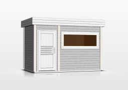 Sauna de jardin Lut 40 mm avec grande fenêtre panoramique, dimensions extérieures (l x p) : 354 x 204 cm - Couleur : Gris / Blanc