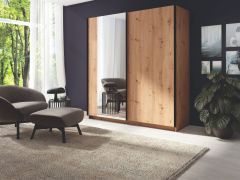 Armoire penderie à portes coulissantes Nikea | Espace optimisé | Chêne Artisan | 198 x 150 x 60 cm