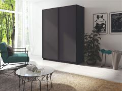 Armoire à portes coulissantes / Penderie Nikea, couleur : graphite - dimensions : 198 x 150 x 60 cm (h x l x p)