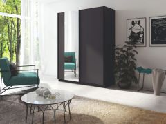 Armoire à portes coulissantes Nikea | Coloris graphite | 198 x 180 x 60 cm | Grand espace de rangement