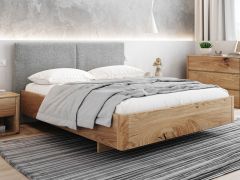 Lit une place ou d’appoint Massana 02 en chêne massif huilé | Couchage 140 x 200 cm | Design naturel & gris