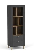 Bibliothèque moderne noire mat Barbe 11 | 2 tiroirs | 168,5 x 60 x 40 cm | Design épuré pour salon