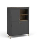Commode moderne Barbe 14 | 8 compartiments | ABS, poignées dorées, noir mat | 136 x 97 x 40 cm