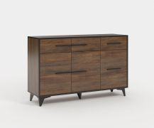 Commode stylée à trois tiroirs Andromeda 04, Couleur : Noyer Shirin, Chants ABS, dimensions : 85 x 135 x 40 cm, six compartiments
