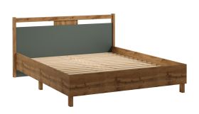 Lit double Braianik 22 en Chêne Wotan / Vert, Surface de couchage 160 x 200 cm, Sommier à lattes inclus, 92 x 171 x 207 cm, Pieds de 36 mm d'épaisseur, Protection des bords ABS