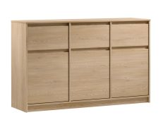 Commode Gracilius 03 avec beaucoup d'espace de rangement, 87 x 138 x 40 cm, avec 6 compartiments, 3 portes, 3 étagères, 3 tiroirs pratiques, avec poignées, ABS
